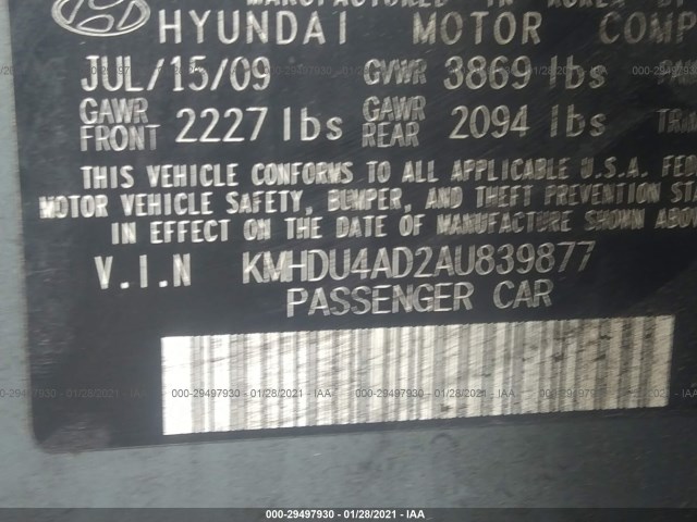 Photo 8 VIN: KMHDU4AD2AU839877 - HYUNDAI ELANTRA 