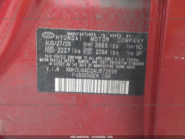 Photo 8 VIN: KMHDU4AD2AU872698 - HYUNDAI ELANTRA 