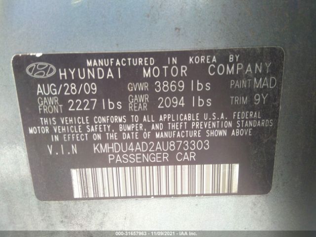 Photo 8 VIN: KMHDU4AD2AU873303 - HYUNDAI ELANTRA 