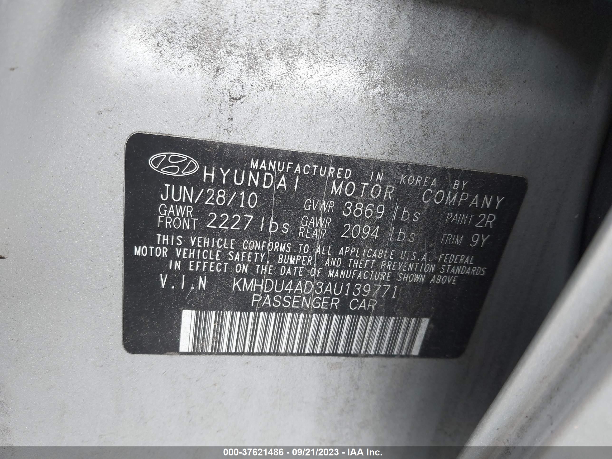 Photo 8 VIN: KMHDU4AD3AU139771 - HYUNDAI ELANTRA 