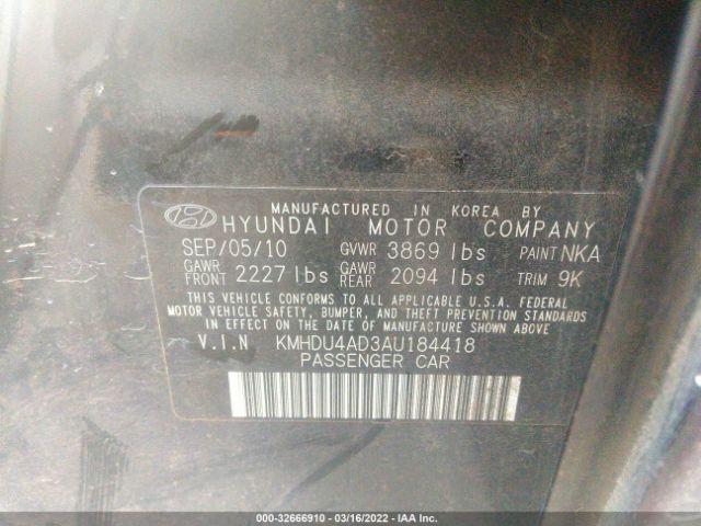 Photo 8 VIN: KMHDU4AD3AU184418 - HYUNDAI ELANTRA 