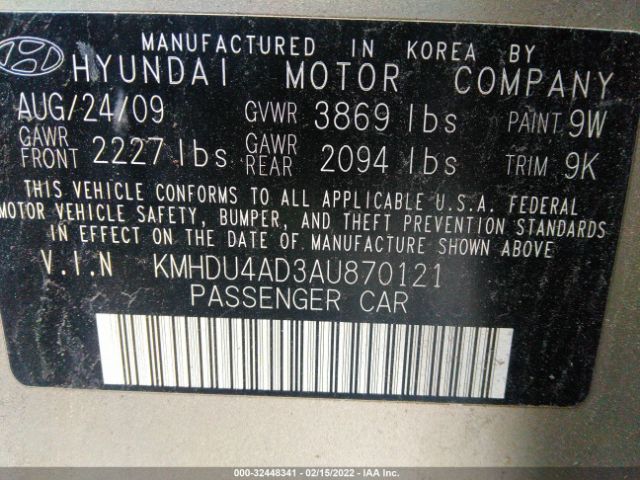 Photo 8 VIN: KMHDU4AD3AU870121 - HYUNDAI ELANTRA 