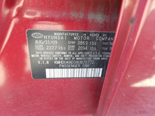 Photo 9 VIN: KMHDU4AD3AU875772 - HYUNDAI ELANTRA BL 