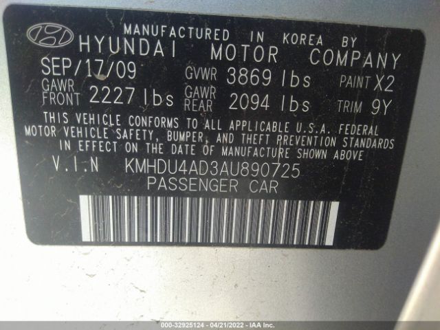 Photo 8 VIN: KMHDU4AD3AU890725 - HYUNDAI ELANTRA 