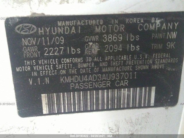 Photo 8 VIN: KMHDU4AD3AU937011 - HYUNDAI ELANTRA 