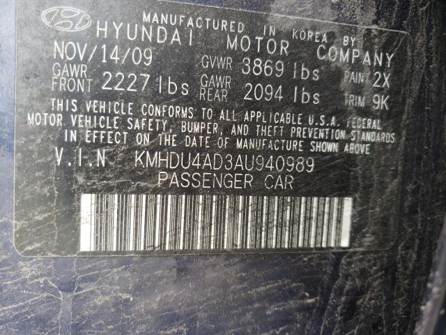 Photo 9 VIN: KMHDU4AD3AU940989 - HYUNDAI ELANTRA 