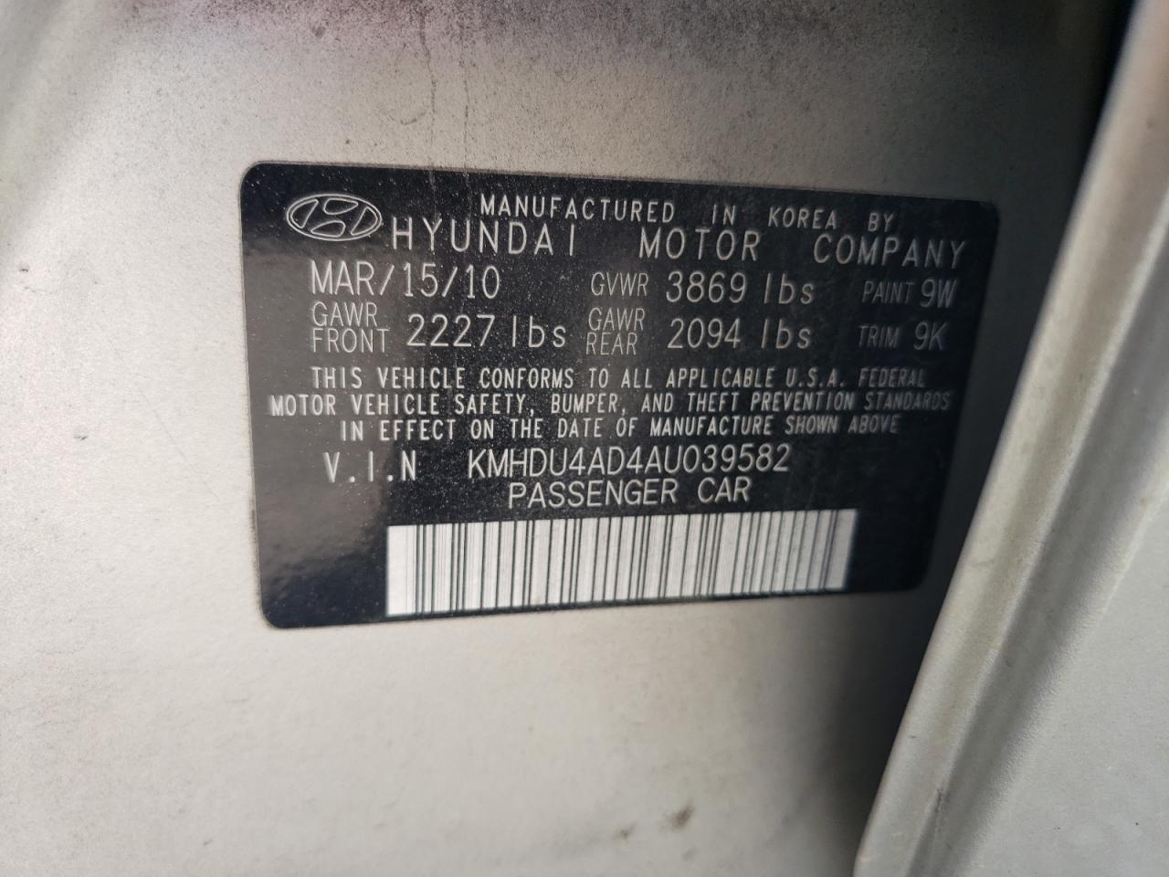 Photo 11 VIN: KMHDU4AD4AU039582 - HYUNDAI ELANTRA 