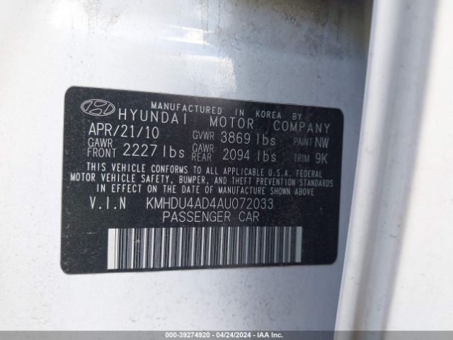 Photo 8 VIN: KMHDU4AD4AU072033 - HYUNDAI ELANTRA 