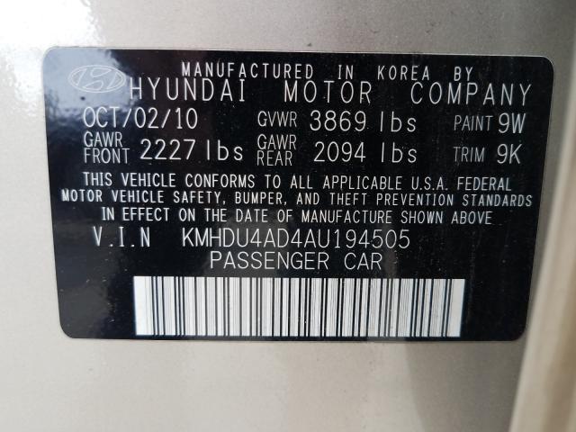 Photo 9 VIN: KMHDU4AD4AU194505 - HYUNDAI ELANTRA BL 