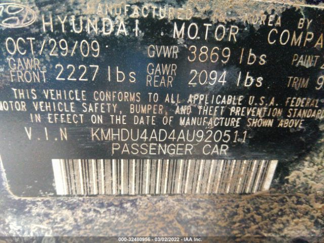 Photo 8 VIN: KMHDU4AD4AU920511 - HYUNDAI ELANTRA 