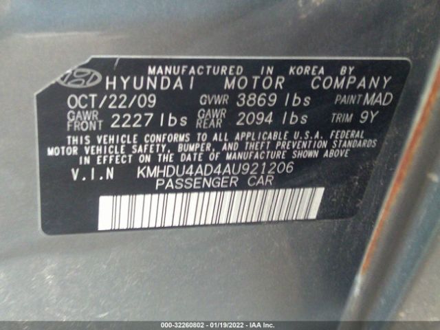 Photo 8 VIN: KMHDU4AD4AU921206 - HYUNDAI ELANTRA 