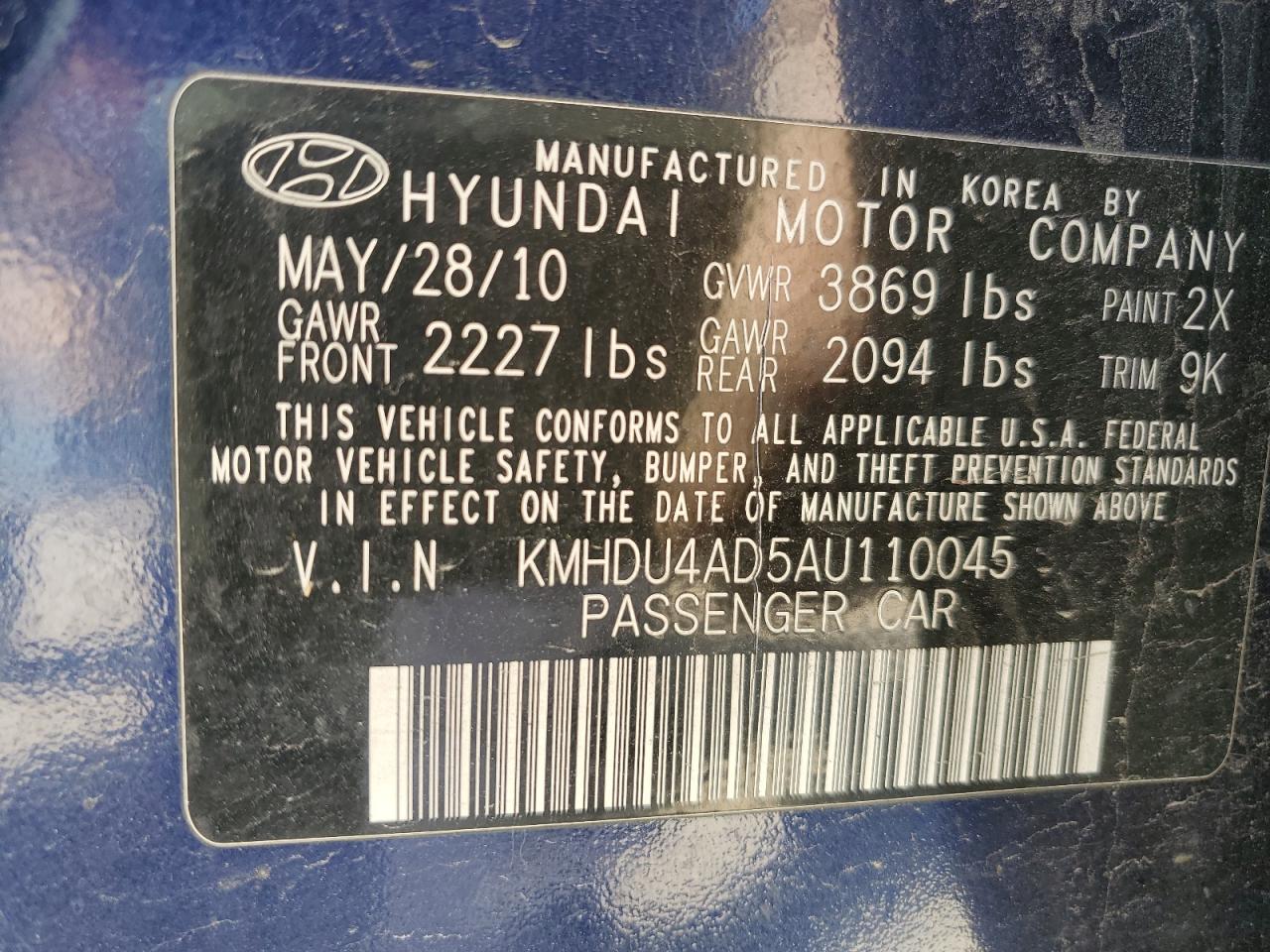 Photo 11 VIN: KMHDU4AD5AU110045 - HYUNDAI ELANTRA 