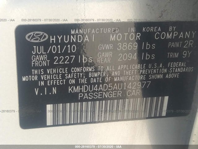 Photo 8 VIN: KMHDU4AD5AU142977 - HYUNDAI ELANTRA 