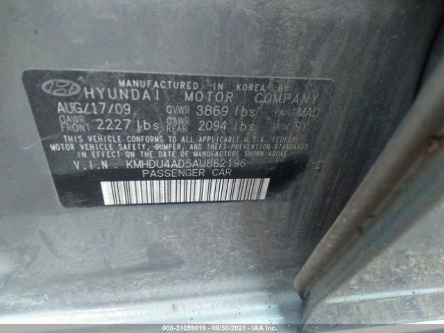 Photo 8 VIN: KMHDU4AD5AU862196 - HYUNDAI ELANTRA 