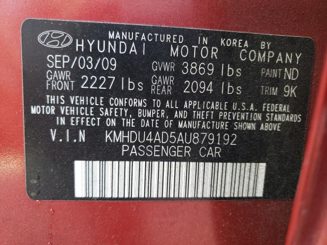 Photo 9 VIN: KMHDU4AD5AU879192 - HYUNDAI ELANTRA BL 