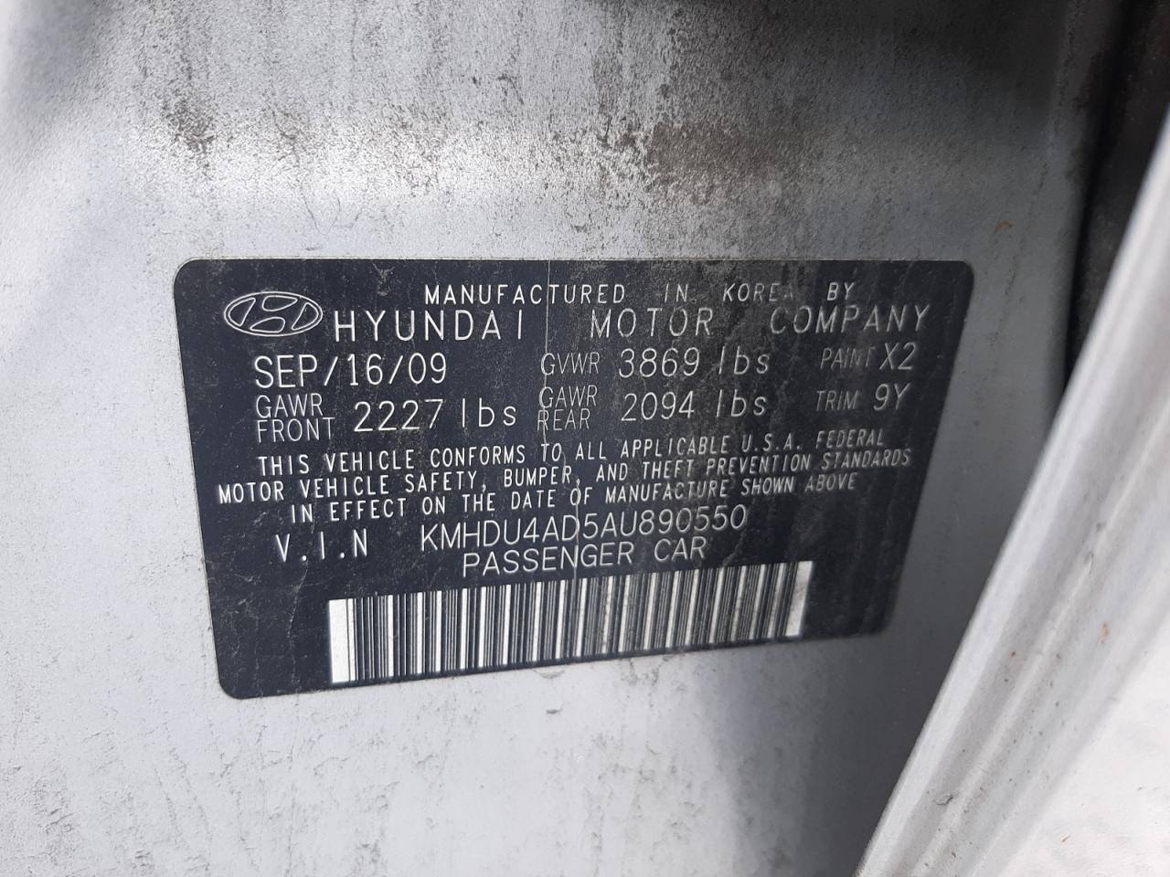 Photo 11 VIN: KMHDU4AD5AU890550 - HYUNDAI ELANTRA 