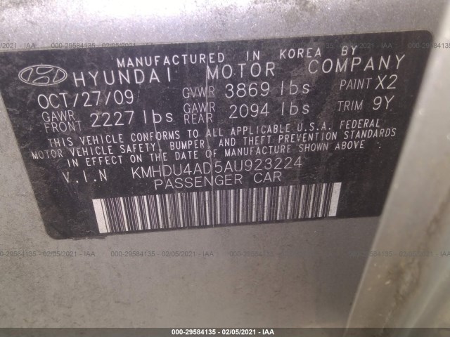 Photo 8 VIN: KMHDU4AD5AU923224 - HYUNDAI ELANTRA 