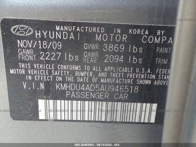 Photo 8 VIN: KMHDU4AD5AU946518 - HYUNDAI ELANTRA 