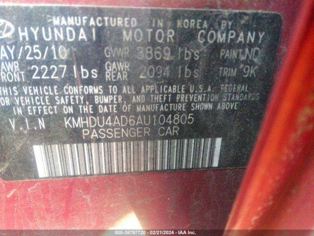 Photo 8 VIN: KMHDU4AD6AU104805 - HYUNDAI ELANTRA 