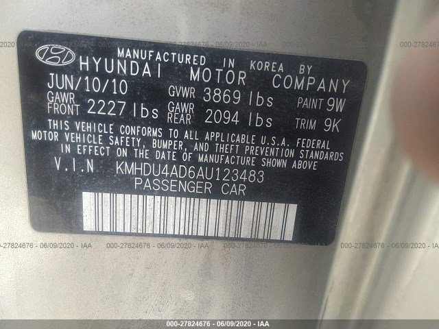 Photo 8 VIN: KMHDU4AD6AU123483 - HYUNDAI ELANTRA 