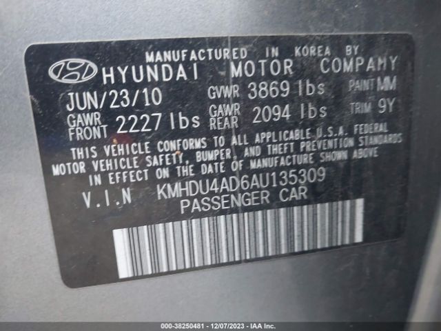 Photo 8 VIN: KMHDU4AD6AU135309 - HYUNDAI ELANTRA 