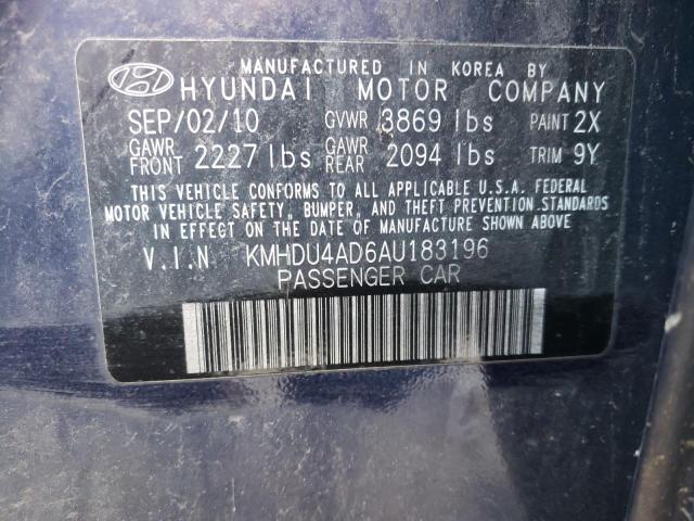 Photo 9 VIN: KMHDU4AD6AU183196 - HYUNDAI ELANTRA BL 