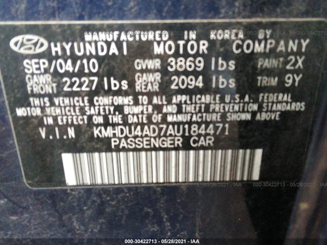 Photo 8 VIN: KMHDU4AD7AU184471 - HYUNDAI ELANTRA 