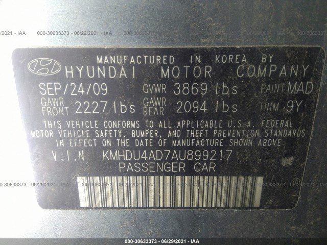 Photo 8 VIN: KMHDU4AD7AU899217 - HYUNDAI ELANTRA 