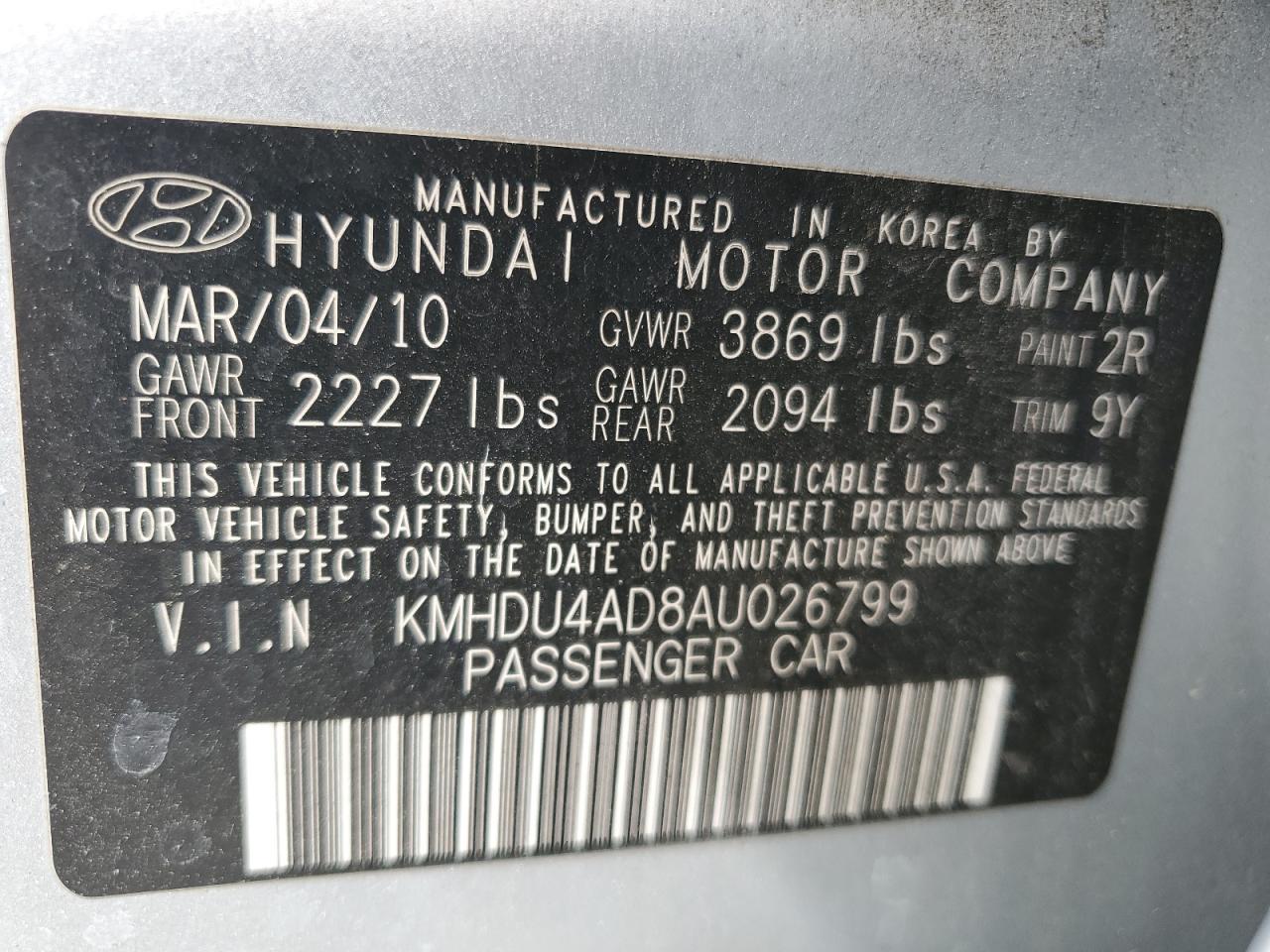 Photo 11 VIN: KMHDU4AD8AU026799 - HYUNDAI ELANTRA 