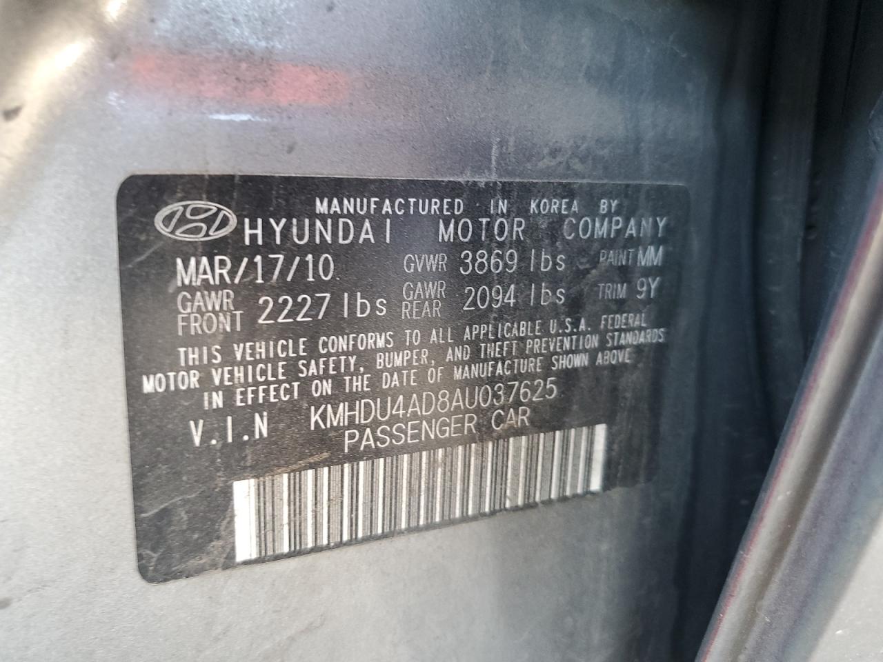 Photo 11 VIN: KMHDU4AD8AU037625 - HYUNDAI ELANTRA 