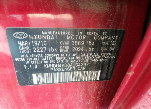 Photo 8 VIN: KMHDU4AD8AU042971 - HYUNDAI ELANTRA 