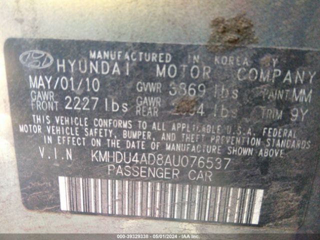 Photo 8 VIN: KMHDU4AD8AU076537 - HYUNDAI ELANTRA 