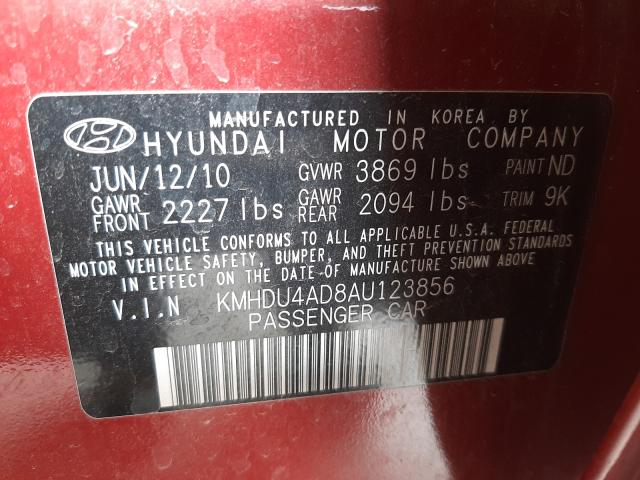 Photo 9 VIN: KMHDU4AD8AU123856 - HYUNDAI ELANTRA BL 