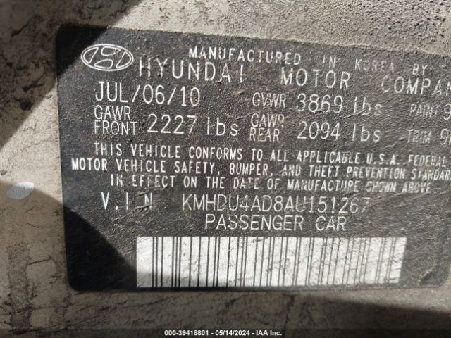 Photo 8 VIN: KMHDU4AD8AU151267 - HYUNDAI ELANTRA 