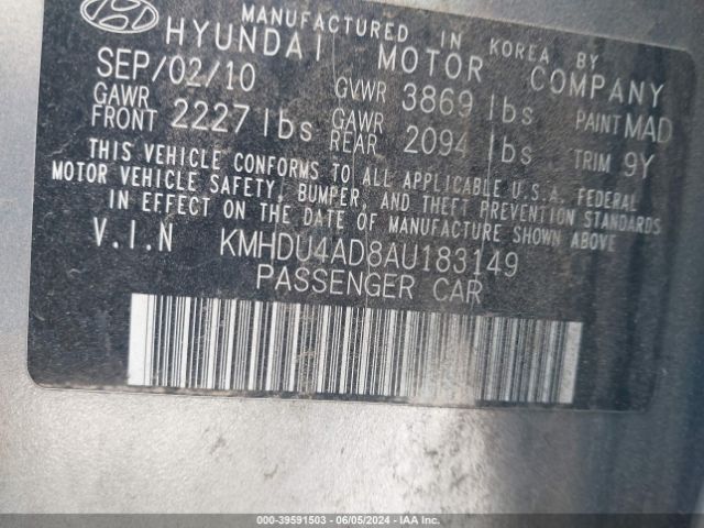 Photo 8 VIN: KMHDU4AD8AU183149 - HYUNDAI ELANTRA 