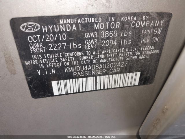 Photo 8 VIN: KMHDU4AD8AU202427 - HYUNDAI ELANTRA 