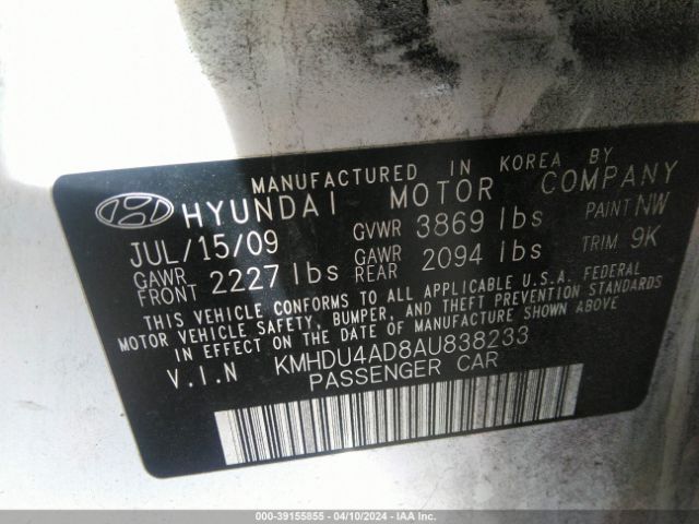 Photo 8 VIN: KMHDU4AD8AU838233 - HYUNDAI ELANTRA 