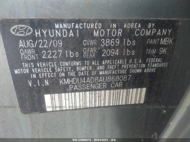 Photo 8 VIN: KMHDU4AD8AU868087 - HYUNDAI ELANTRA 