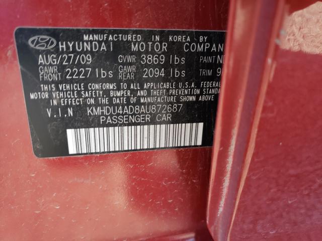 Photo 9 VIN: KMHDU4AD8AU872687 - HYUNDAI ELANTRA BL 