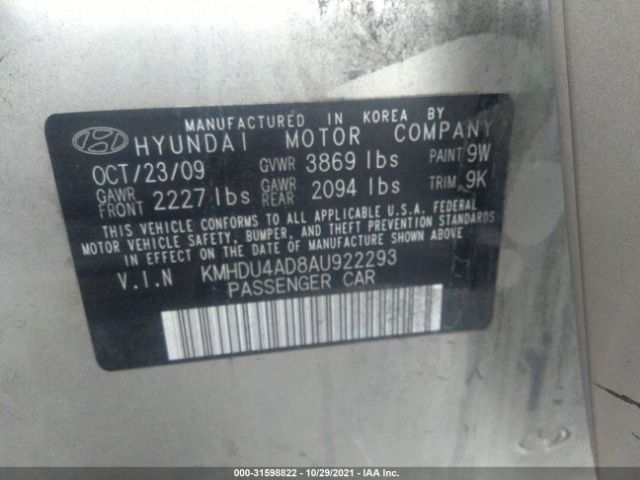 Photo 8 VIN: KMHDU4AD8AU922293 - HYUNDAI ELANTRA 