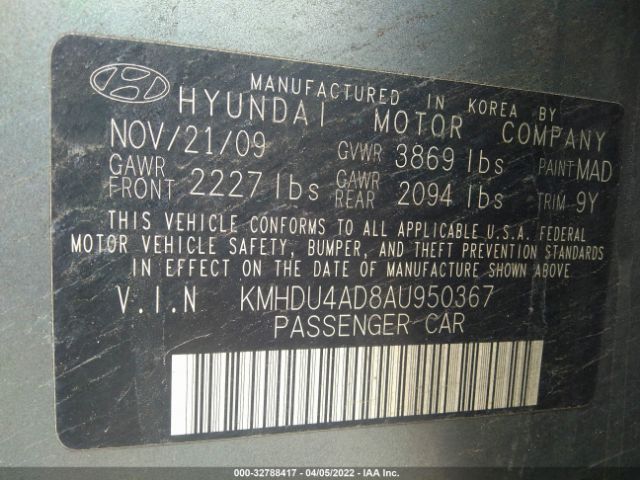 Photo 8 VIN: KMHDU4AD8AU950367 - HYUNDAI ELANTRA 