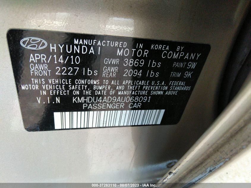 Photo 8 VIN: KMHDU4AD9AU068091 - HYUNDAI ELANTRA 