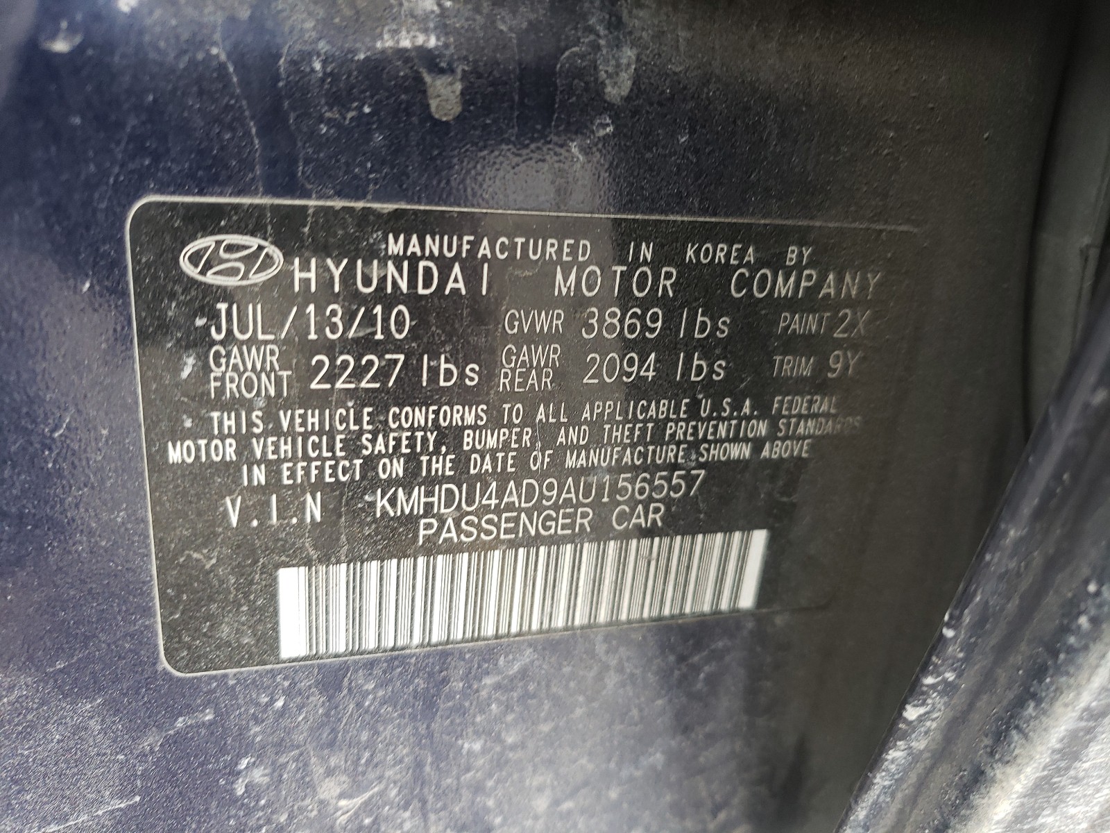 Photo 9 VIN: KMHDU4AD9AU156557 - HYUNDAI ELANTRA BL 