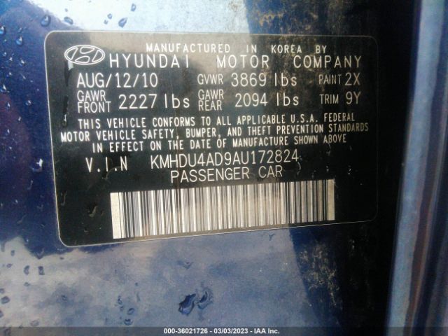 Photo 8 VIN: KMHDU4AD9AU172824 - HYUNDAI ELANTRA 