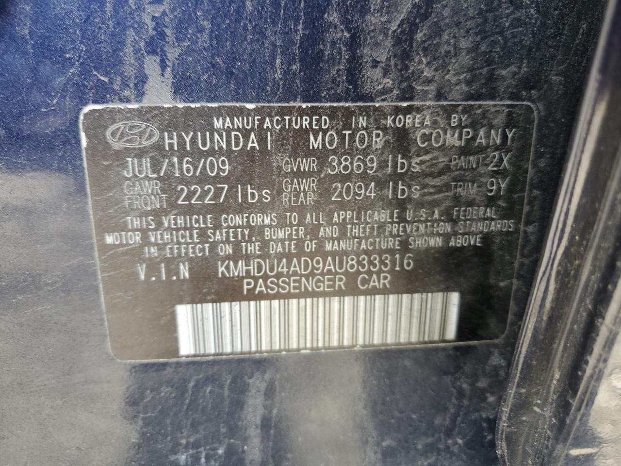 Photo 11 VIN: KMHDU4AD9AU833316 - HYUNDAI ELANTRA 