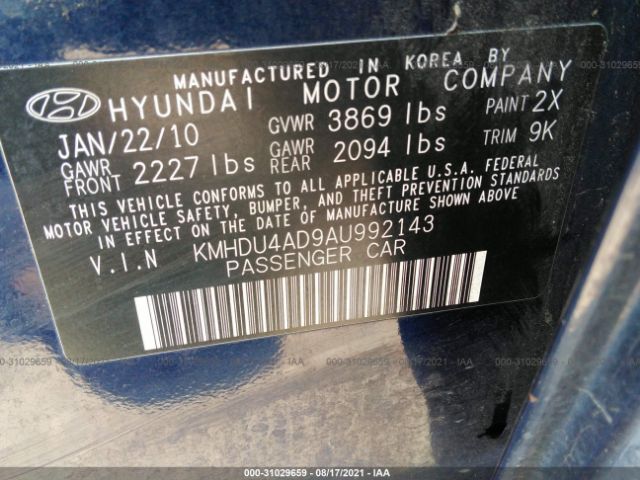 Photo 8 VIN: KMHDU4AD9AU992143 - HYUNDAI ELANTRA 