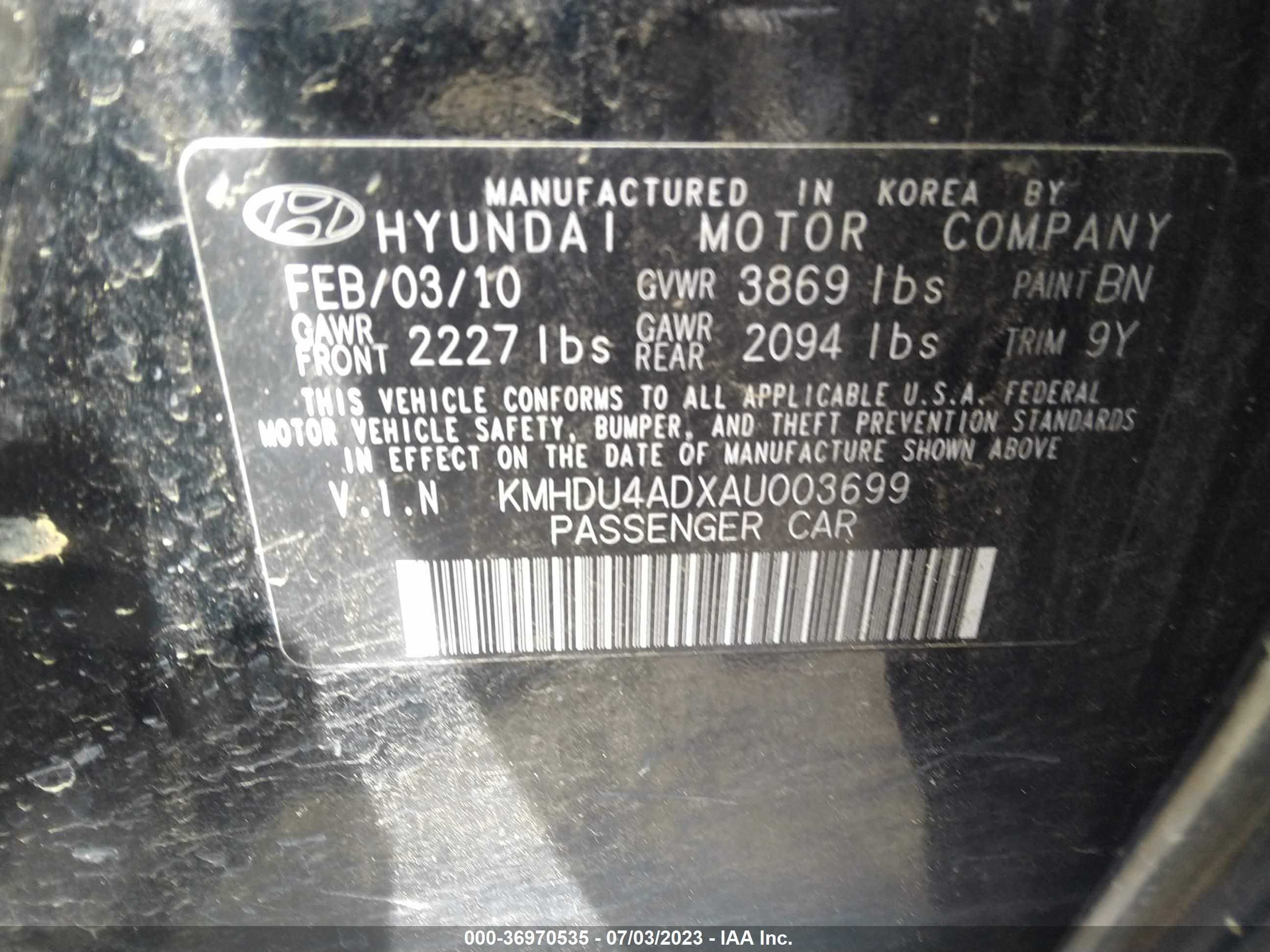 Photo 8 VIN: KMHDU4ADXAU003699 - HYUNDAI ELANTRA 