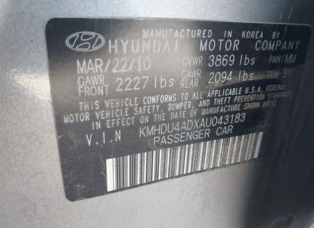 Photo 8 VIN: KMHDU4ADXAU043183 - HYUNDAI ELANTRA 