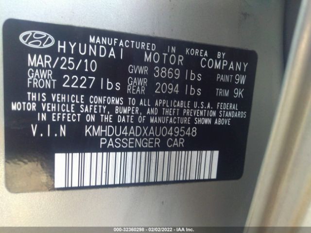 Photo 8 VIN: KMHDU4ADXAU049548 - HYUNDAI ELANTRA 