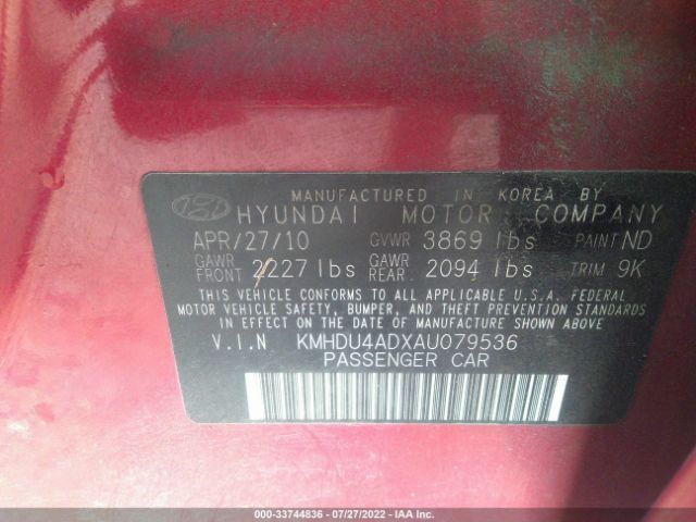 Photo 8 VIN: KMHDU4ADXAU079536 - HYUNDAI ELANTRA 